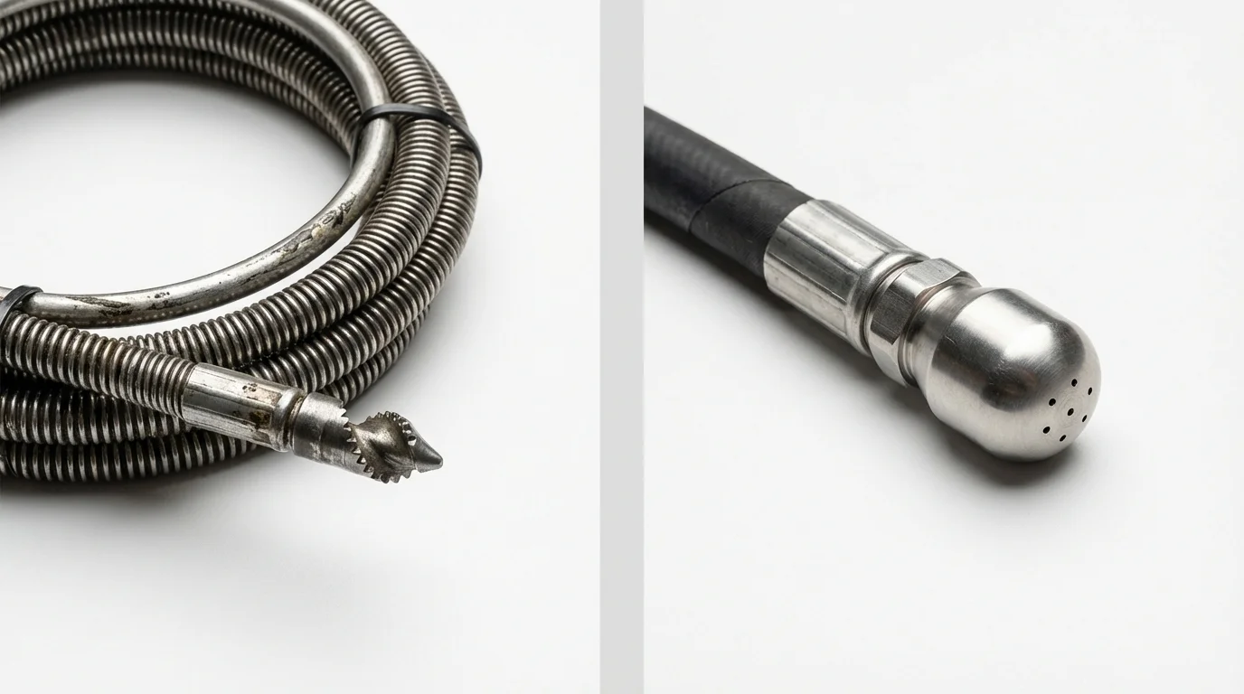 Drain snake cable and hydro jetting nozzle used for drain cleaning in Circle, MT
