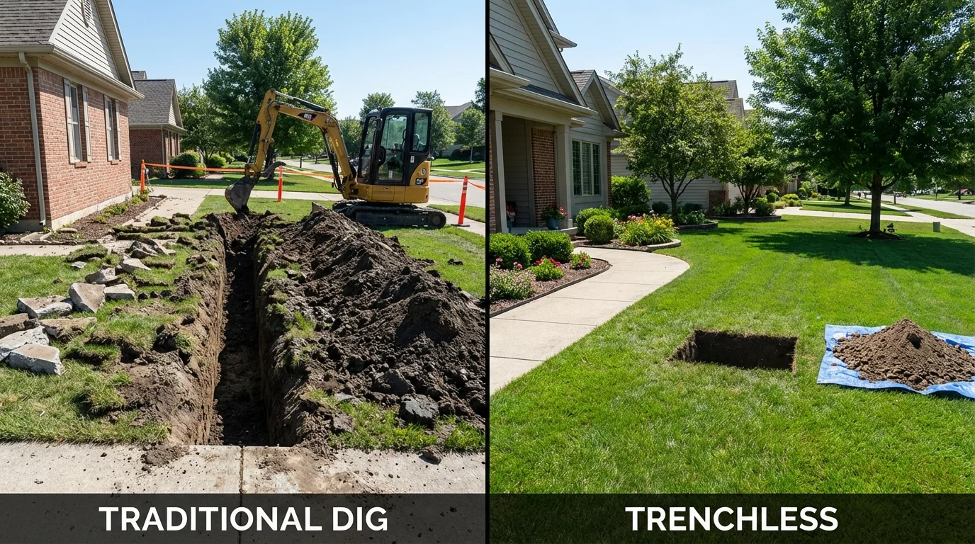 Trenchless sewer repair with minimal yard damage versus traditional excavation in Circle, MT